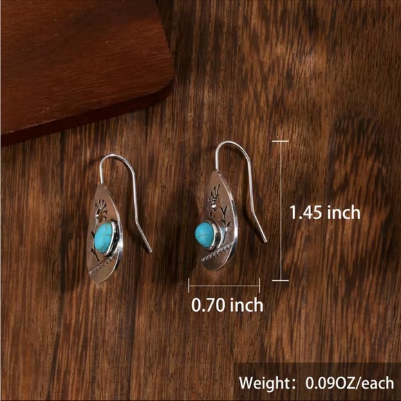 Boho Silver Teardrop Cut Metal Flower Drop Earrings - Picture 2 of 5